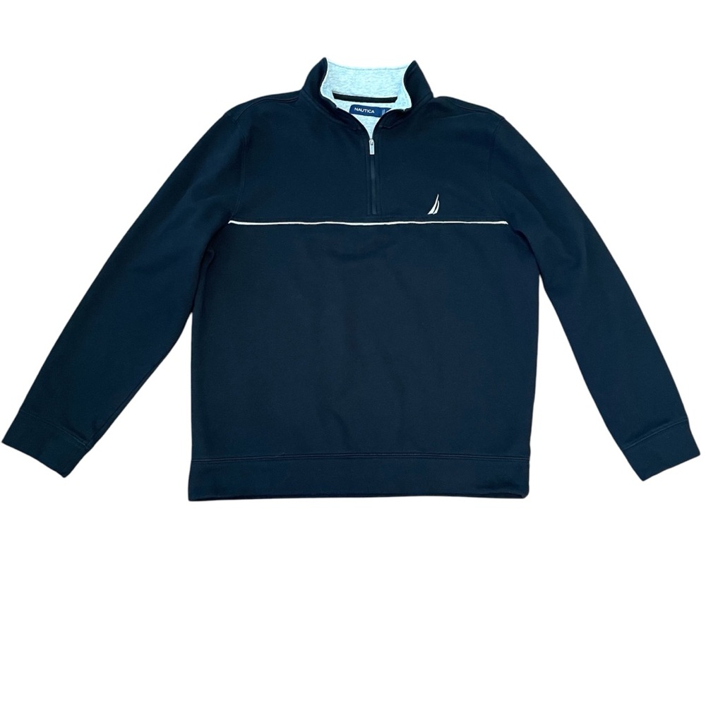 Nautica Size Large Men's Quarter-Zip‎ Pullover Sweatshirt Black/Gray Classic